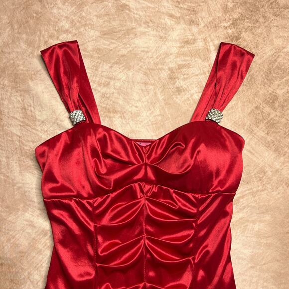 Vintage Y2K Pompous Girly Satin Sleeveless Ruched Bodycon Mini Party Dress Indie - Picture 6 of 8